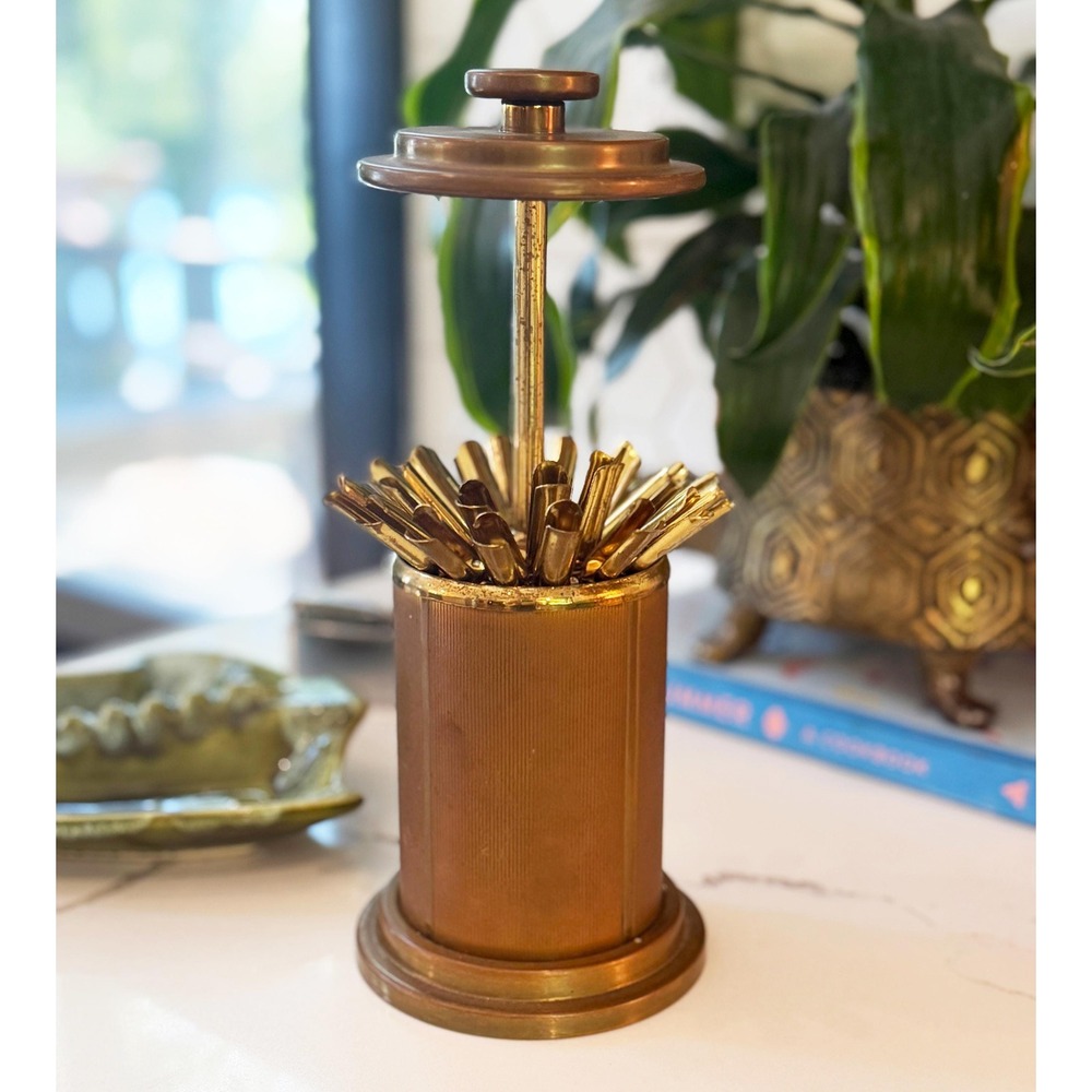 Rare 1940s Pop-Up Brass Cigarette Set-Marcia California Ashtray-Coronet Lighter
